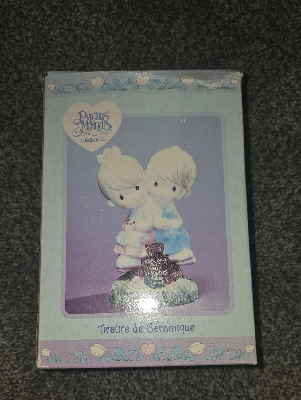 Precious Moments Pastel Blue and Pink Ceramic Figurine Bank